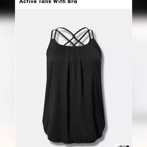Torrid Performance cotton Scoop Neck Active Tank With Bra Deep Black Size 3x.